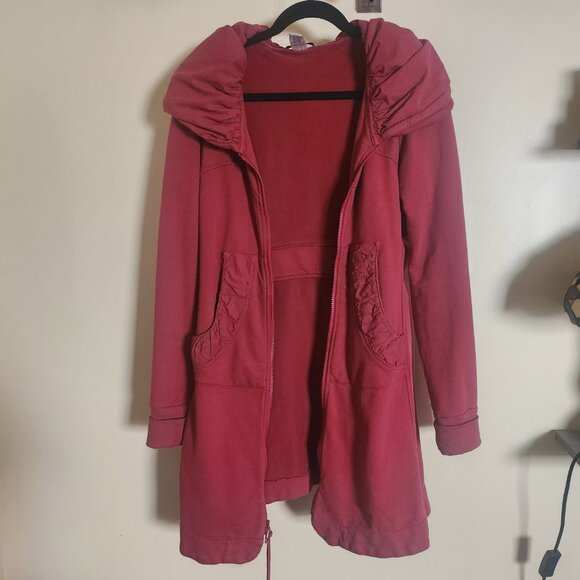 Prairie Underground Women's Long Cloak Hoodie Coatigan Size L Red - Picture 3 of 8
